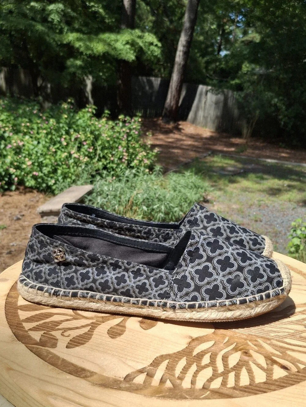 Brighton Avila Espadrille Black Geometric Pattern Slip On Espadrille Flats Sz 7
